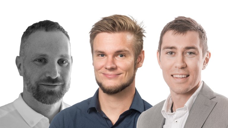 Portrett av forskerne. Fra venstre Torbjørn Hanson, Petter Y. Lindgren og Erlend U. Nordvang.