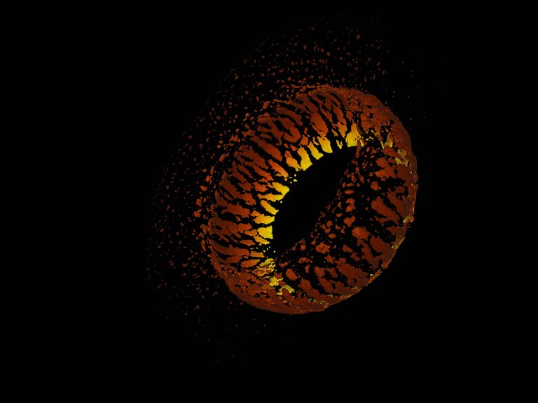 En illustrasjon av en fulltreffer. En gul-oransje ring mot en sort bakgrunn. 