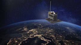 The satellite NorSat-3 in orbit over the earth