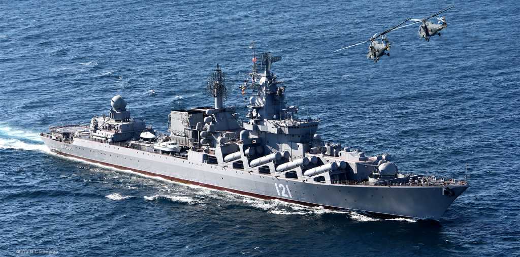 Russian missile cruiser and flagship of the Black Sea Fleet, Moskva in 2012