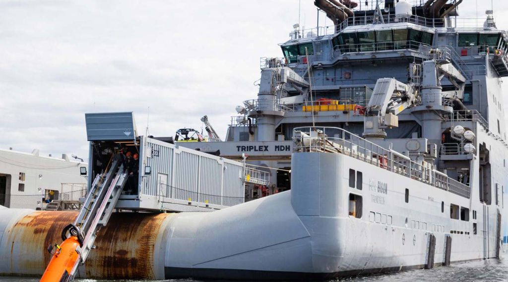 Big, grey ship.