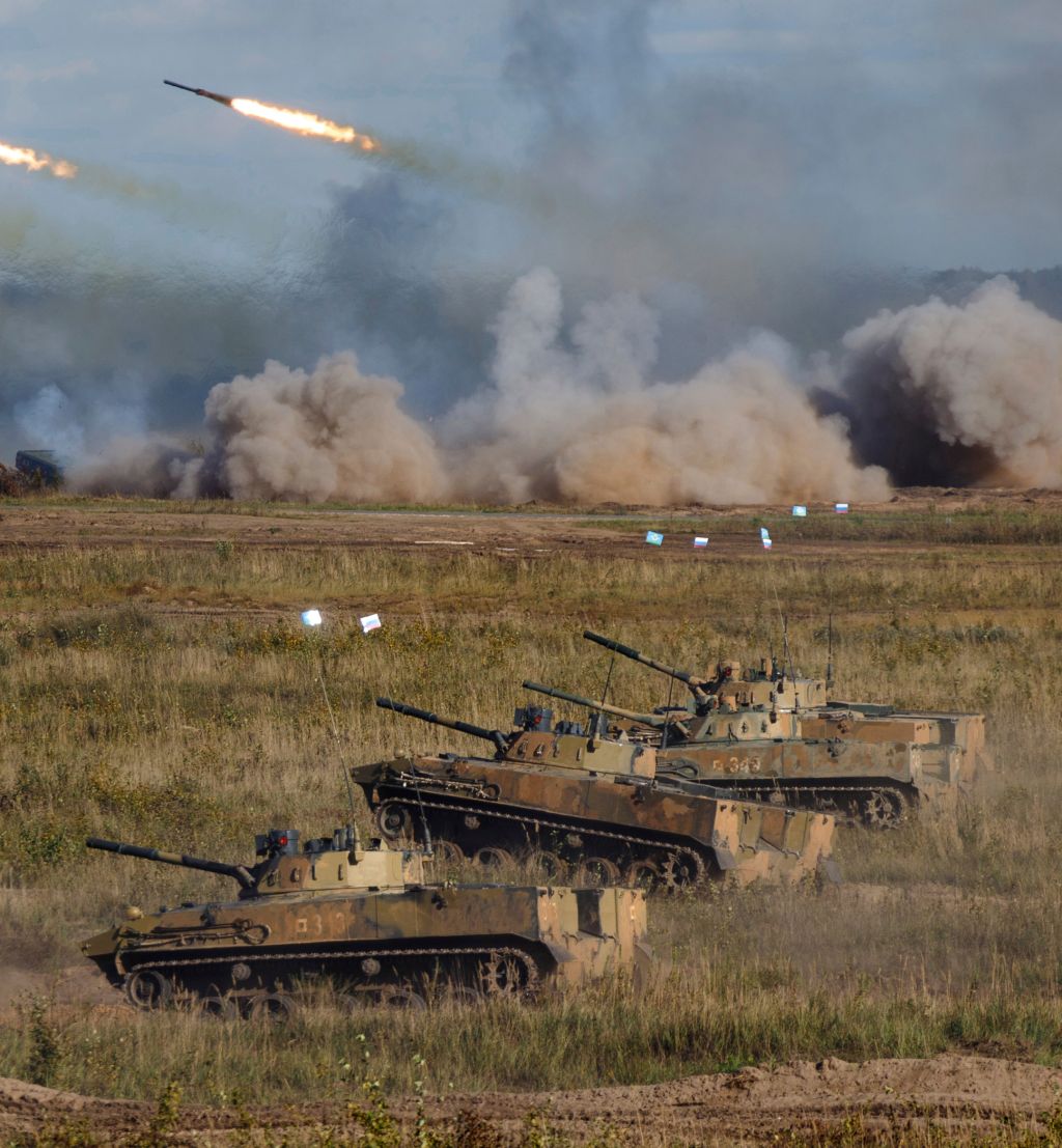 Pressefoto fra den russiske og hviterussiske øvelsen Zapad-2021 i september 2021.