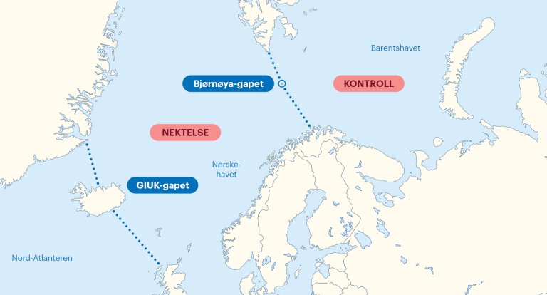 Kart som viser Norskehavet og Barentshavet og de ulike sikkerhetspolitiske sonene i området.